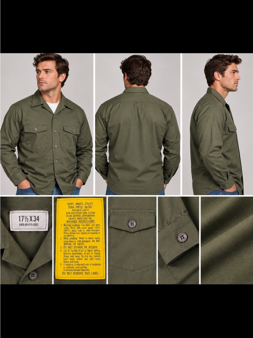 Vintage U.S. Army Olive Green Lightweight Utility Shirt Jacket size XL